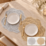 Individual PVC De Mesa Flor Calada Dorado O Plateado
