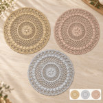 Individual PVC De Mesa Redondo Calado Dorado Plateado Rosé