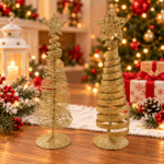 ARBOL DE NAVIDAD METALICO DORADO CON GLITTER Y ESTRELLA DECORATIVO/7*26CM