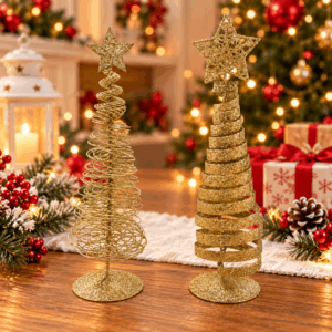 ARBOL DE NAVIDAD METALICO DORADO CON GLITTER Y ESTRELLA DECORATIVO/7*26CM