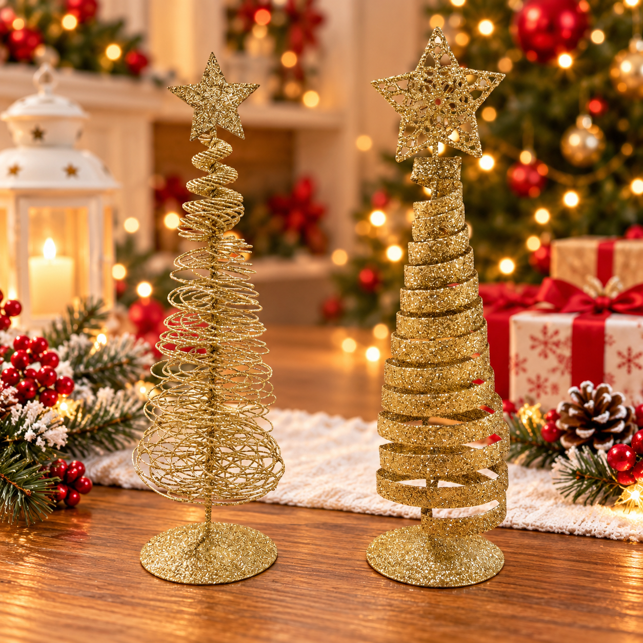 ARBOL DE NAVIDAD METALICO DORADO CON GLITTER Y ESTRELLA DECORATIVO/7*26CM