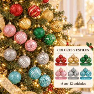 Set 12 Bolas Navideñas 6 Cm Adornos Para Árbol Navidad