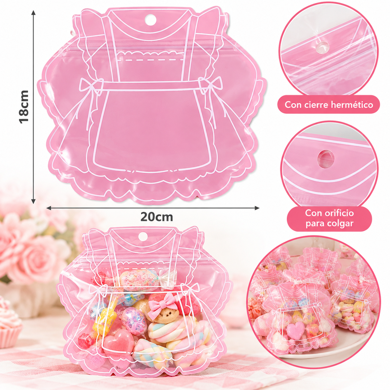 Bolsa  Con Cierre Vestido Rosa 20x18cm por 20U