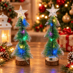 ARBOL DE NAVIDAD CON LUCES LED MULTICOLOR ESTRELLA Y BASE DE MADERA /15*4.5CM