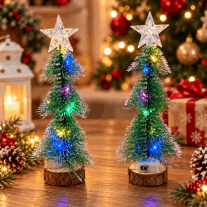 ARBOL DE NAVIDAD CON LUCES LED MULTICOLOR ESTRELLA Y BASE DE MADERA /15*4.5CM