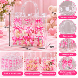 Bolsa PVC Transparente Con Moños 20x20x8cm Pack X10