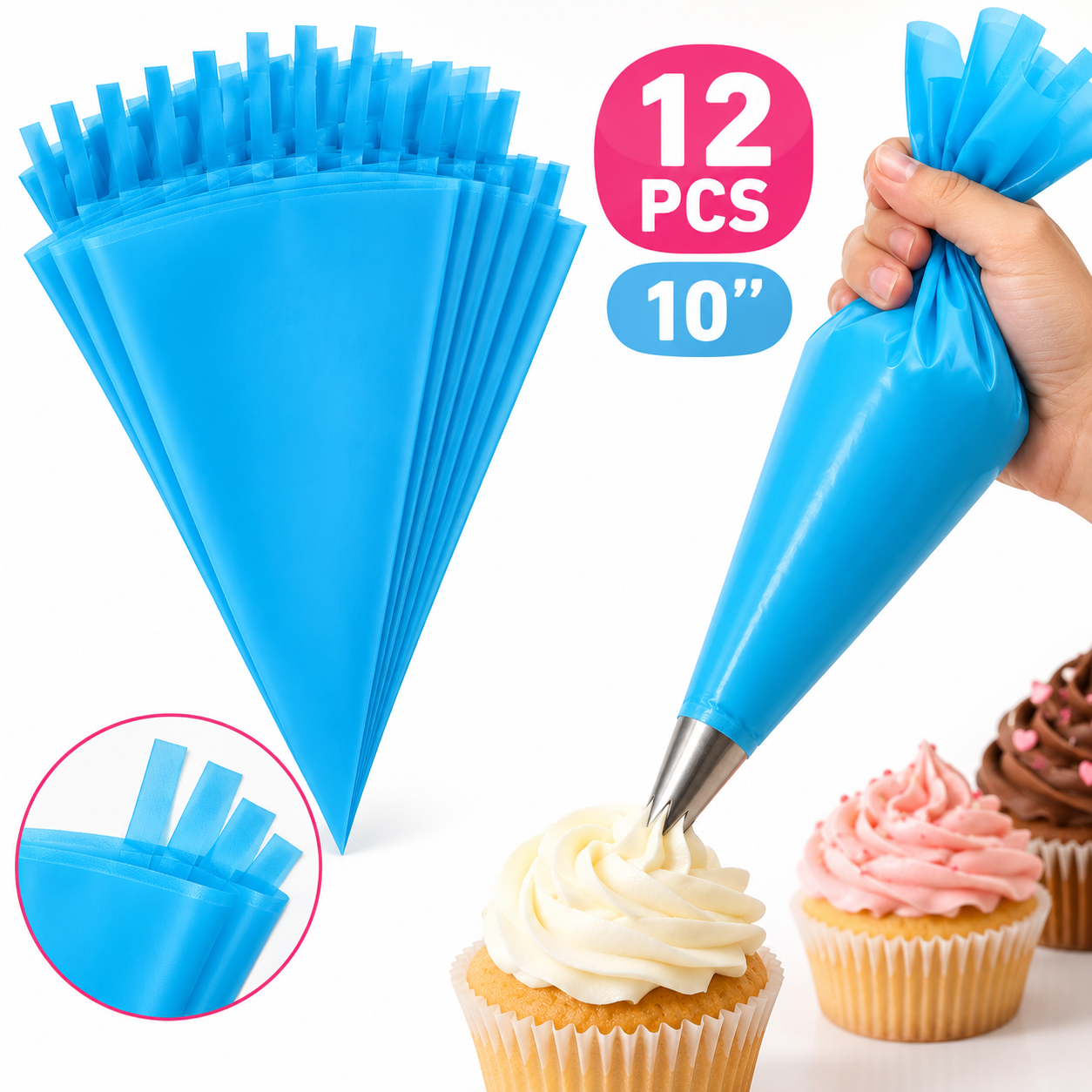 Mangas Pasteleras Descartables 10 Pulgadas x 12 Unidades – Bolsas para Decorar Tortas y Cupcakes