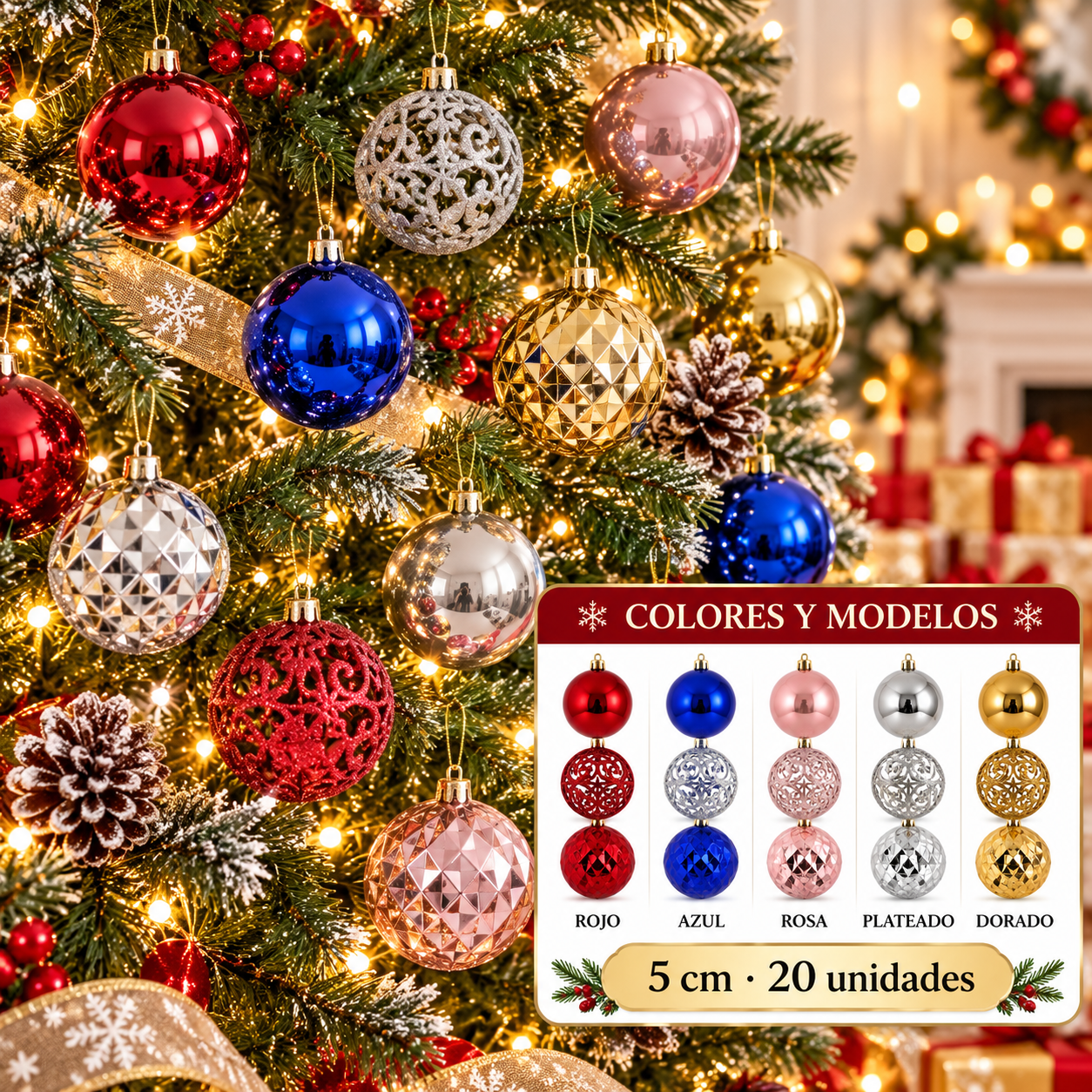 Set 20 Bolas Navideñas 5 Cm Adornos Para Árbol De Navidad