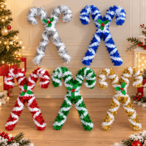 Adorno Navideño Bastones de Caramelo Cruzados con Espumillón 38x28 cm
