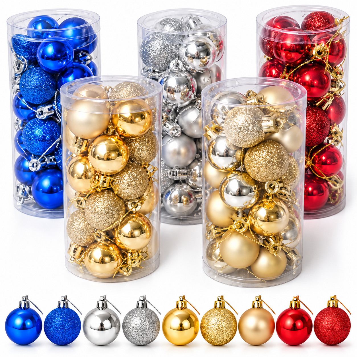 Set 24 uni Bolas Navideñas 3cm Surtidas Brillantes Mate Glitter Para Árbol De Navidad