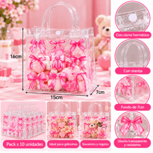 Bolsa PVC Transparente Con Moños 15x16x7cm Pack X10