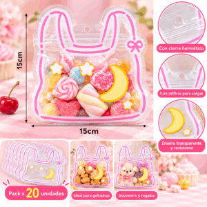Bolsa Conejito Con Cierre Para Golosinas Souvenirs 15x15cm Pack X20